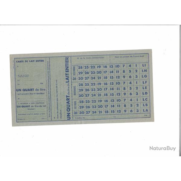 2 doc ticket ration rationnement lait vierge +adms ww2 seconde guerre �tat Fran�ais maquis resistant
