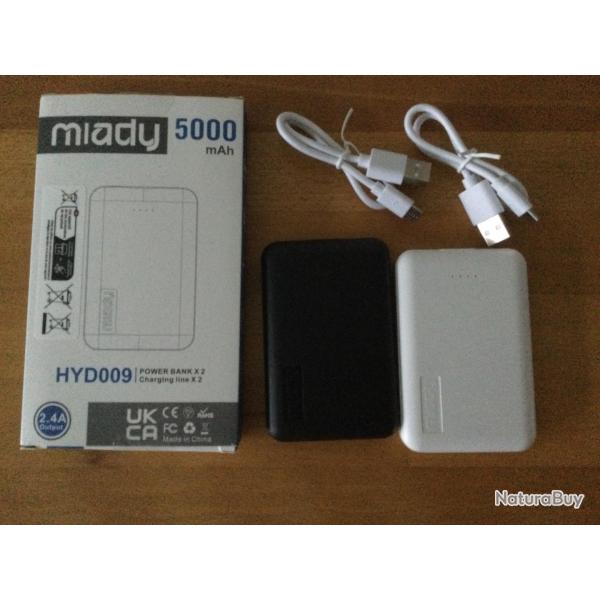 Lot de 2 mini batteries externes 5000 mAh - USB 5V - Neuves