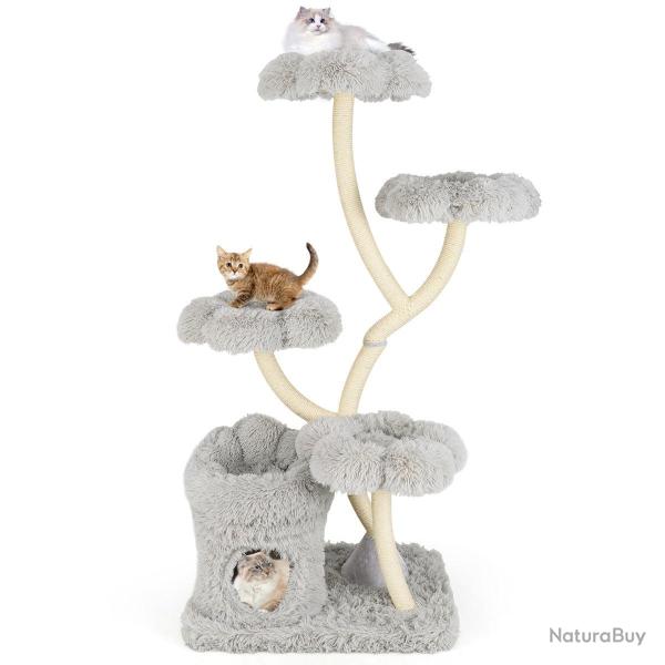 Arbre � chat 165 cm multi-niveaux avec condo 2-en-1 confort et poteaux de grattage en sisal gris 20