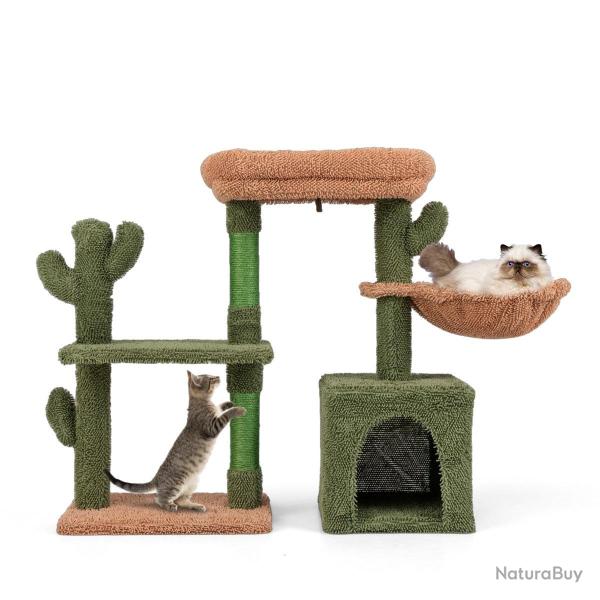 Arbre � chat 90 x 31 x 81 cm design unique en cactus avec 4 niveaux et confort moelleux en tissu ve