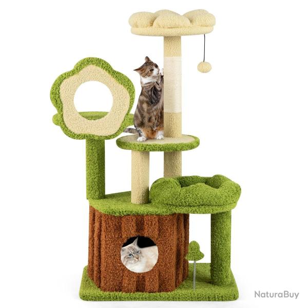 Arbre � chat multi-niveaux avec condo 100 x 55 x 40 cm griffoir et jouets fleuri en bois composite