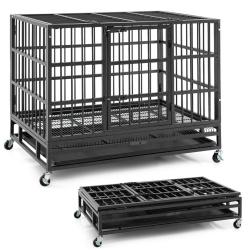 Cage pour chien 96 x 65 x 77 cm robuste et pliable avec roulettes et portes verrouillables en m&eacute;tal