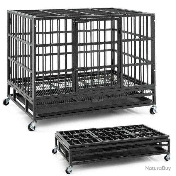 Cage pour chien 96 x 65 x 77 cm robuste et pliable avec roulettes et portes verrouillables en m�tal