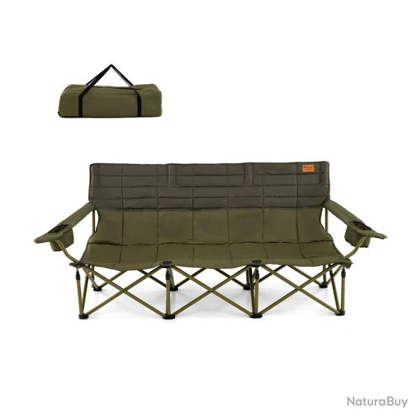Chaise de camping 3 places 194 x 69 x 82 cm avec accoudoirs r�glables et porte-gobelets en m�tal ve