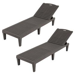 Lot de 2 chaises longues de jardin 187 x 55 x 28 cm dossier r&eacute;glable 5 positions design scandinave