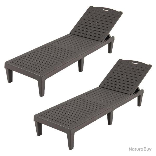 Lot de 2 chaises longues de jardin 187 x 55 x 28 cm dossier r�glable 5 positions design scandinave