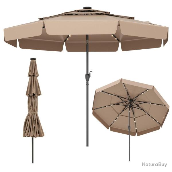 Parasol de terrasse solaire 300 x 248 cm avec inclinaison automatique et lumi�re LED ambiance moder