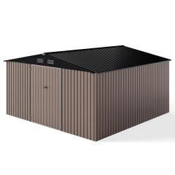 Abri de stockage ext&eacute;rieur 350 x 350 x 198 cm anti-rouille avec acc&egrave;s s&eacute;curis&eacute; en m&eacute;tal gris 20_001