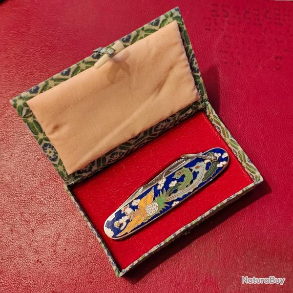 Couteau multi-lame �mail polychrome cloisonn� Dragon avec boite