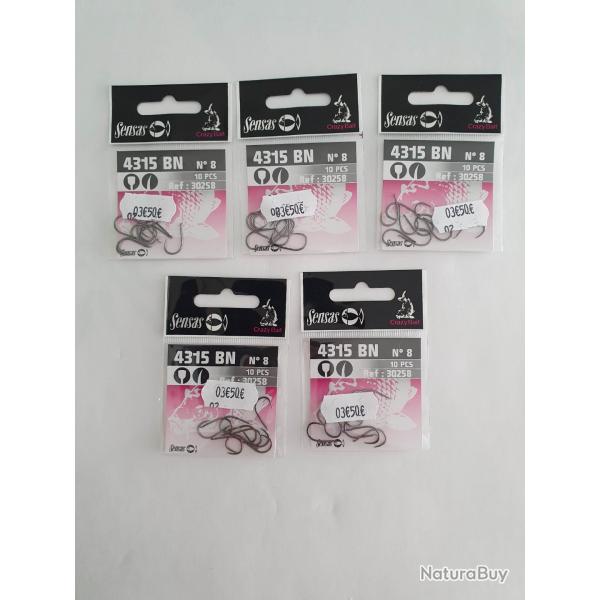 Lot 5 paquets de 10 Hame�ons n�8 sans ardillon SENSAS