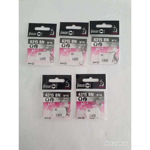 Lot 5 paquets de 10 Hame�ons n�14 sans ardillon SENSAS