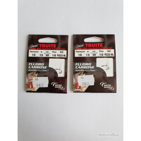 Lot de 2 paquets 10 Hame�ons mont�s n�10  fluoro carbone avec ardillon diam 15/100 Truite VMC