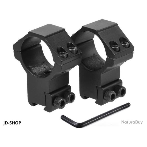 Paire d'Anneaux de Montage 25,4 mm pour Lunette de Tir | Rail 11 mm | Hauteur 21,3 mm | Aluminium