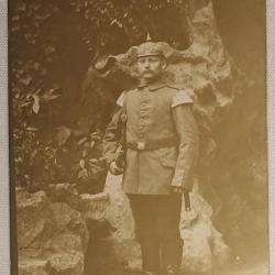 Carte photo soldat clairon casque &agrave; pointe Prussien guerre 14/18 WW1