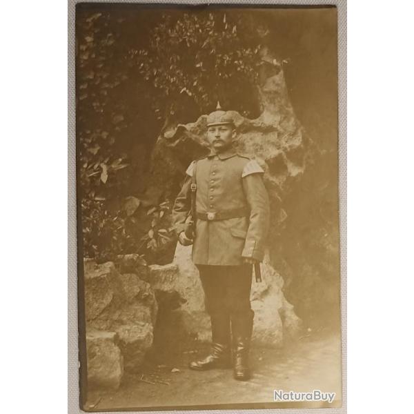 Carte photo soldat clairon casque � pointe Prussien guerre 14/18 WW1