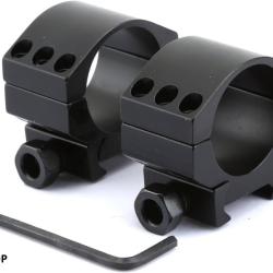 Paire d'Anneaux de Montage 30 mm Profil Bas | Rail Picatinny / Weaver 20 mm | Fixation 6 Boulons