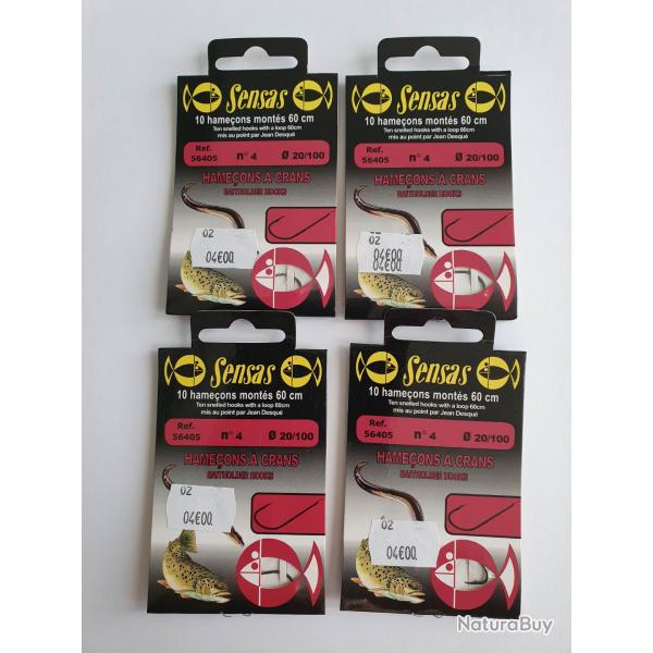 LOT 4 paquets de 10 Hame�ons mont�s n�4 avec ardillon diam 20/100 Marque SENSAS