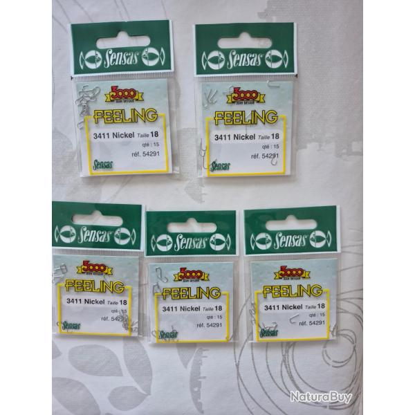 Lot 5 paquets de 15 Hame�ons n�18 avec ardillon  non mont� Marque SENSAS