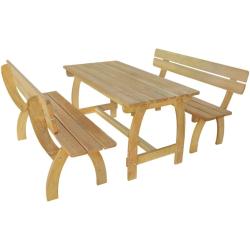 Table de brasserie avec 2 banquettes Pin&egrave;de impr&eacute;gn&eacute;e