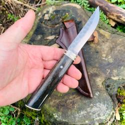 couteau de chasse " pukko "d'artisan manche en os et ivoire de mammouth / lame 80crv2