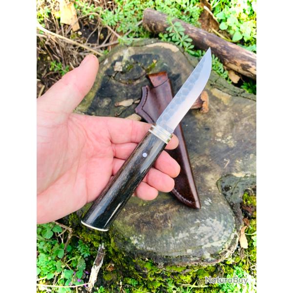 couteau de chasse " puukko "d'artisan manche en os et ivoire de mammouth / lame 80crv2