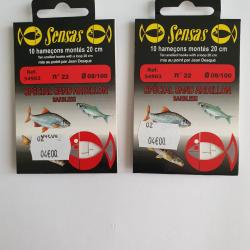 Lot 2 paquets 10 Hame&ccedil;ons mont&eacute;s 20 cm N&deg;22 Diam 8/100 marque SENSAS