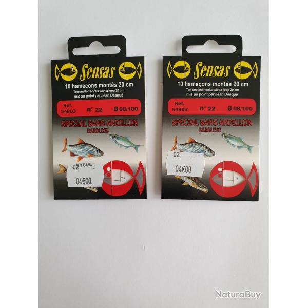Lot 2 paquets 10 Hame�ons mont�s 20 cm N�22 Diam 8/100 marque SENSAS
