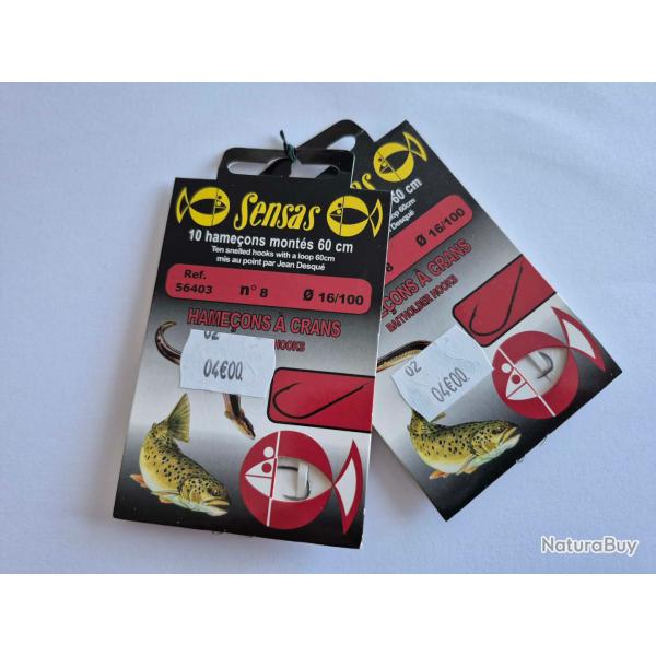 Lot 2 paquets 10 Hame�ons mont�s 60 cm N�8 Diam 16/100 marque SENSAS