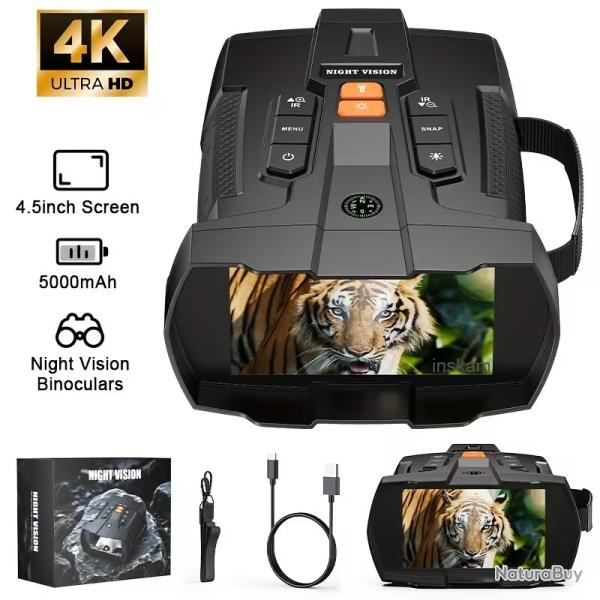 Jumelles Vision Nocturne 4K 5000mAh Rechargeable Infrarouge Vision Nocturne 4.5" HD �cran Zoom 10X