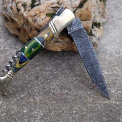 Couteau Damas Lame 128 Couches Fa&ccedil;on Laguiole Abeille Manche 3 Bois Tire Bouchons Fabr Artisanale