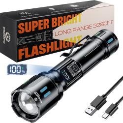 Lampes Torche LED Ultra Puissante &Eacute;cran LCD 1000000 Lumens Zoom USB C &Eacute;tanche IP65 &Eacute;clairage 3 Modes