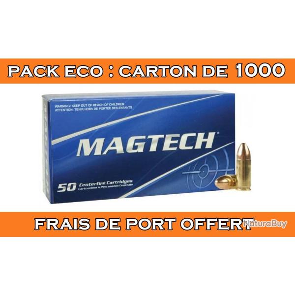OFFRE ECO - CARTON DE 1000 CARTOUCHES MAGTECH CAL.9x19 / 9 PARABELLUM / 9 LUGER FMJ 124GRS - CATEGOR