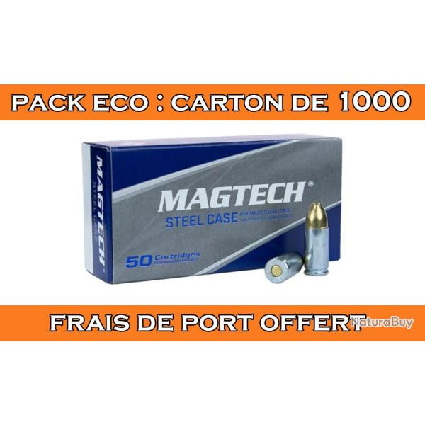 OFFRE ECO - CARTON DE 1000 CARTOUCHES MAGTECH CAL.9x19 / 9 PARABELLUM / 9 LUGER FMJ 124GRS ETUI ACIE