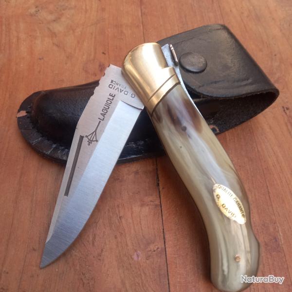 Gros Couteau de Chasse LAGUIOLE G.DAVID  Manche en Corne �tui en cuir