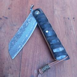 Unique et Splendide Couteau HIGONOKAMI Manche en M&eacute;tal et Corne d Antilope