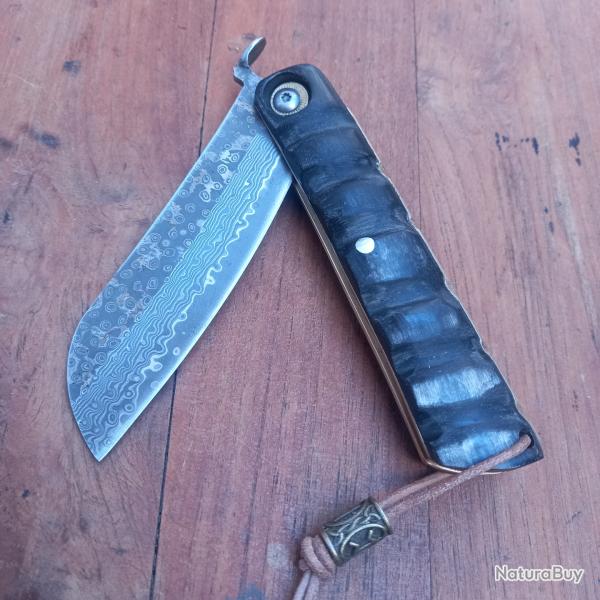 Unique et Splendide Couteau HIGONOKAMI Manche en M�tal et Corne d Antilope