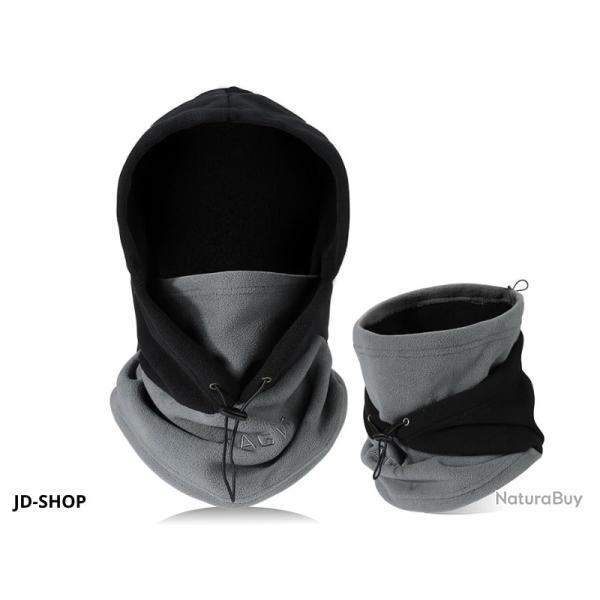 Cagoule Polaire Thermique Hiver Utilisation Polyvalente Masque Unisexe noir et gris