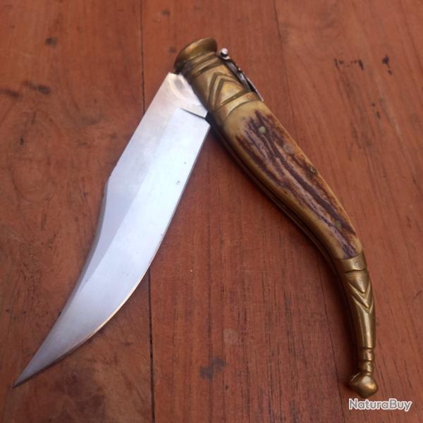 Grand et Joli Couteau � Palme Espagnol Manche en Bois de Cerf