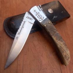 Joli Couteau R&eacute;gional LE CAMARGUAIS Manche en Corne de B&eacute;lier avec &Eacute;tui en Cuir