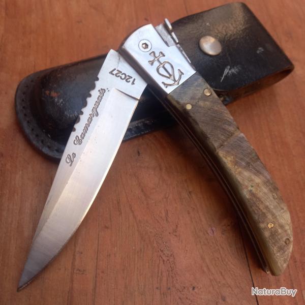 Joli Couteau R�gional LE CAMARGUAIS Manche en Corne de B�lier avec �tui en Cuir