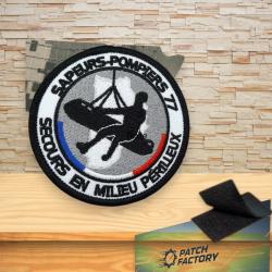 Ecusson Brod&eacute; Sapeurs-Pompiers 77 SDIS GRIMP 8Cm - Patch Avec Scratch Sauveteur