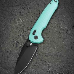 Couteau Bestech Noctar Lame Acier 14C28N Noire Manche G10 Mint Green Button Lock BTKG66F