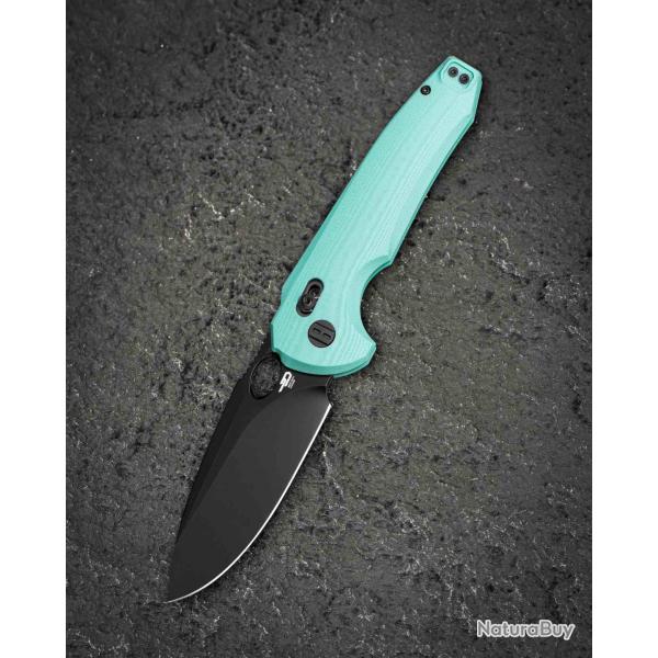 Couteau Bestech Noctar Lame Acier 14C28N Noire Manche G10 Mint Green Button Lock BTKG66F
