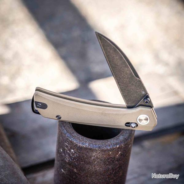 Couteau Skallywag Tactical Porpoise Wharncliffe Lame Acier N690 Black SW Manche G10 Tan SKW67513