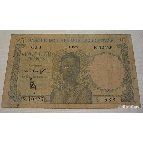Afrique occidentale rare billet de 25 francs du 10-04-1953 tb