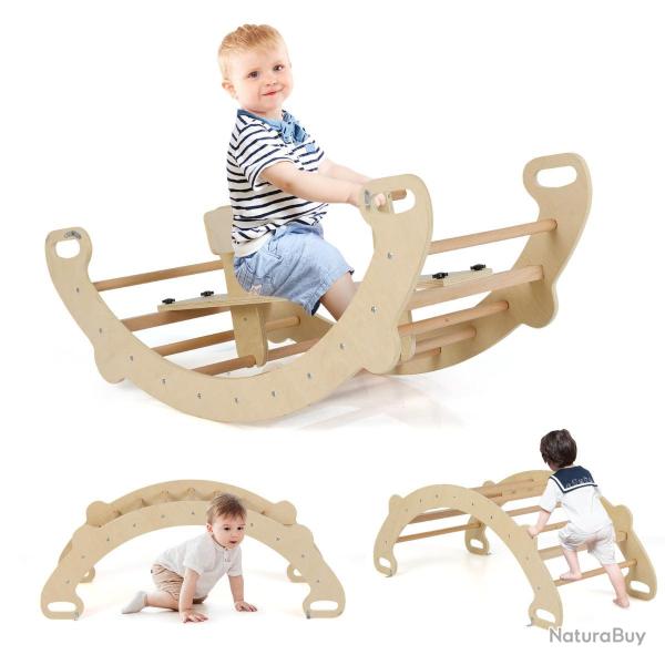 Arche d'escalade et cheval � bascule 112 x 52 x 44 cm 4 en 1 amusant et �ducatif style naturel en b