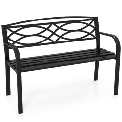 Banc de jardin 116 x 49 x 83 cm assise spacieuse et confortable style moderne en m&eacute;tal noir 20_0010