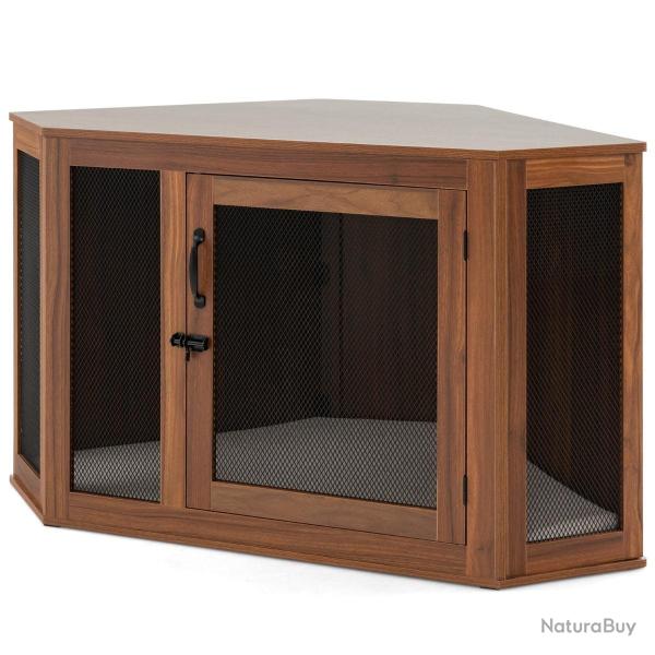 Cage pour chien d'angle 114 x 60 x 68 cm porte verrouillable design moderne en PB brun 20_0010987