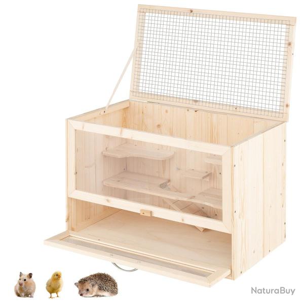 Cage pour hamster avec toit rabattable 60 x 35,5 x 42 cm espace de jeu spacieux design naturel en b