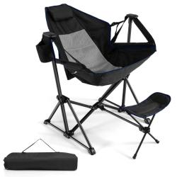 Chaise de camping pliable avec dossier inclinable et repose-pieds r&eacute;glable 120-160 x 91 x 80-107 cm